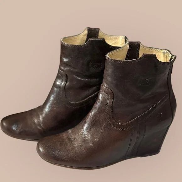 Frye Brown Leather Wedge Boots - Picture 9 of 9